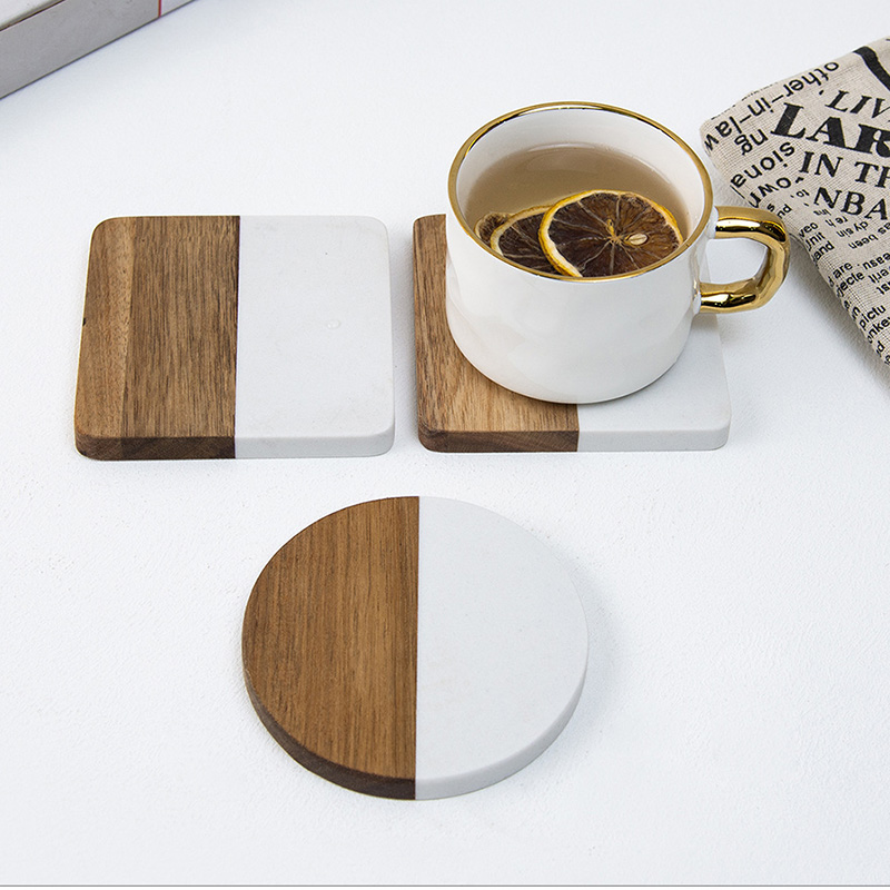 4Pcs Marble Acacia Wood Coaste - đánh giá và giá Marble Coaster Set