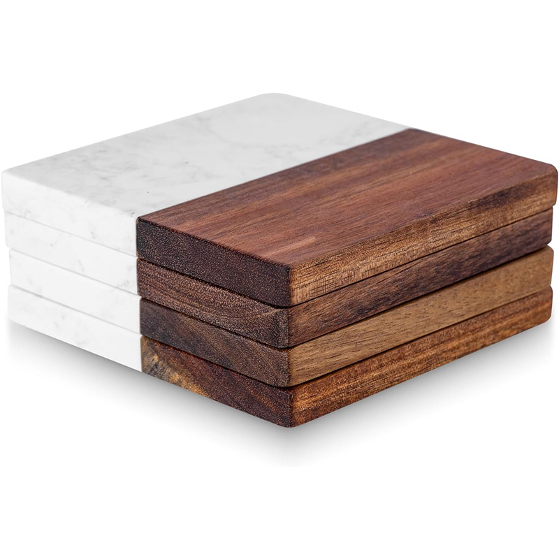 4Pcs Marble Acacia Wood Coaste - đánh giá và giá Marble Coaster Set