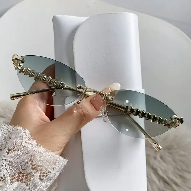 New Cat Eye Rivet Rimless Sung - đánh giá và giá Designer Sunglasses
