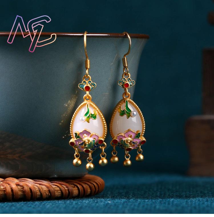 Natural Jade Flower Earrings C - đánh giá và giá Gold Plated Jewelry