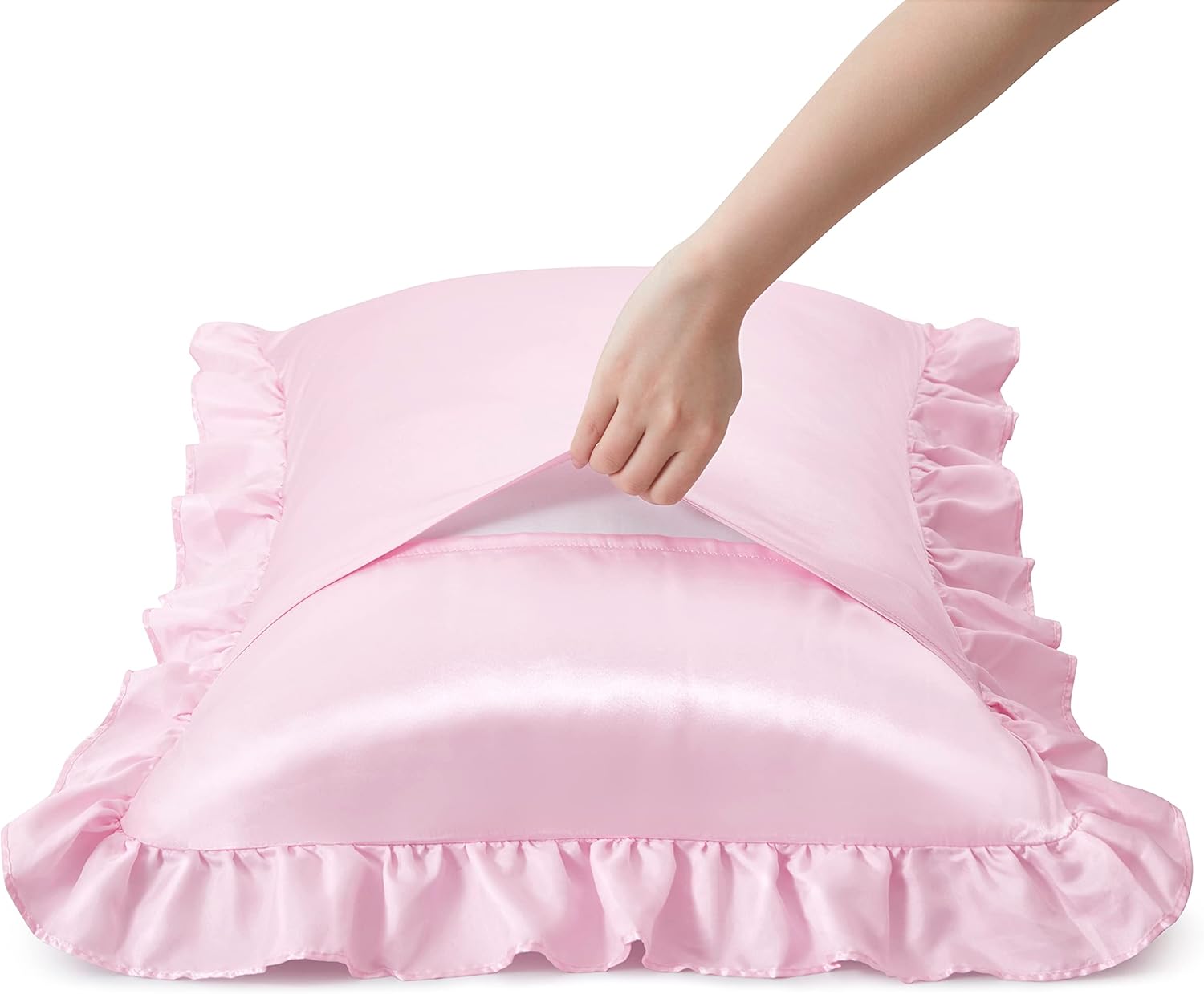 2Pcs Satin Ruffled Pillow Case - đánh giá và giá Silk Pillowcase