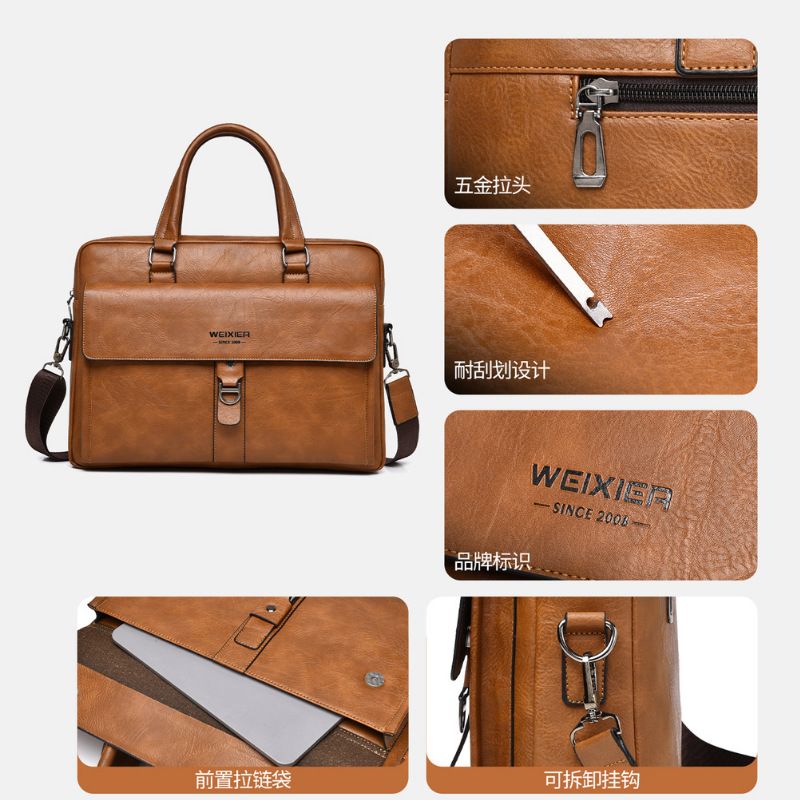 Vintage Dark Brown PU Leather  - đánh giá và giá Leather Briefcase